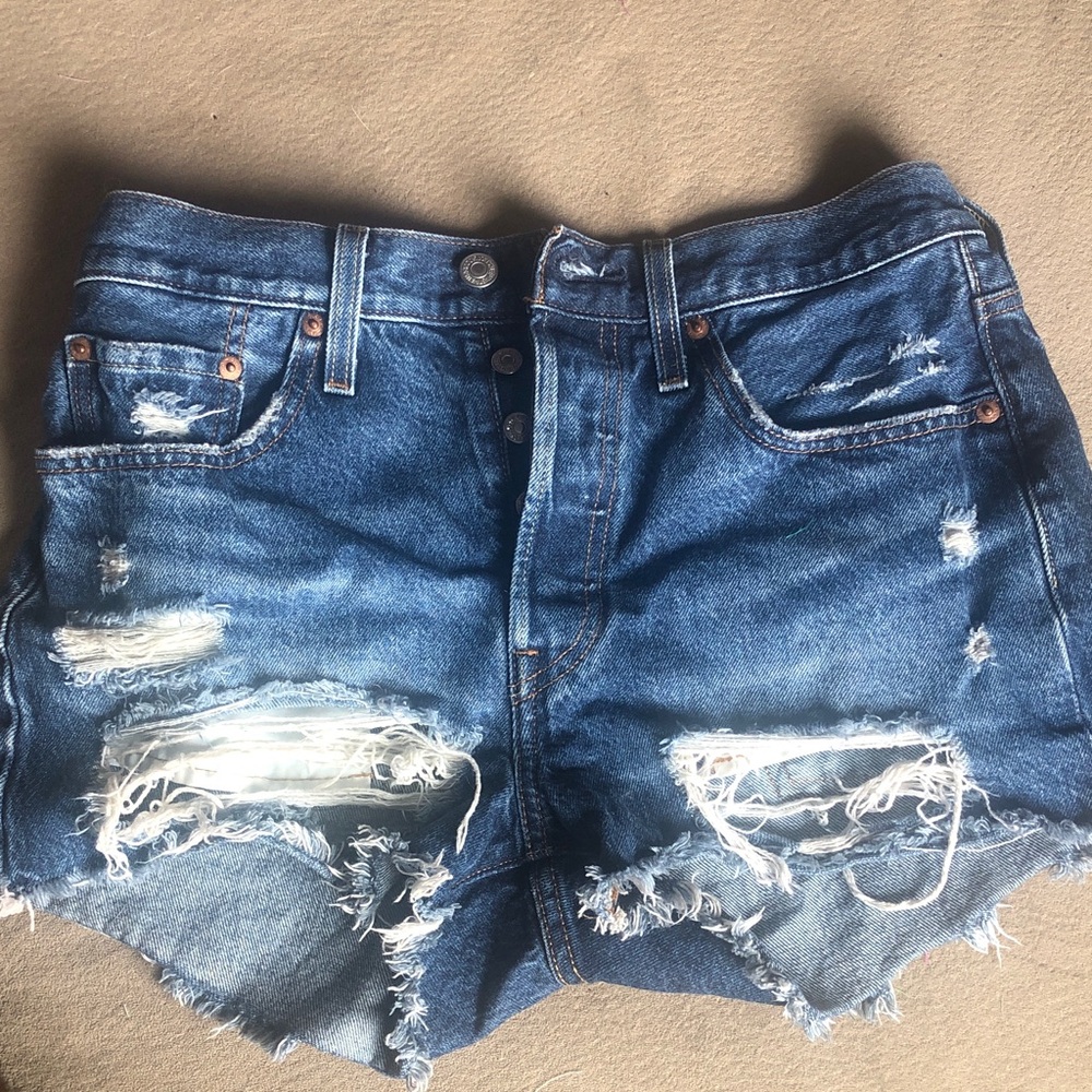 Levi's 501 Blue Distressed Jean Shorts